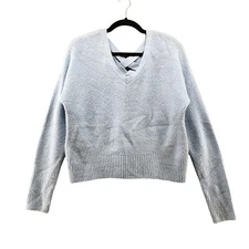 NWOT It's Our Time Ribbed Soft Fuzzy Cross Back Sweater Baby Blue Womens M