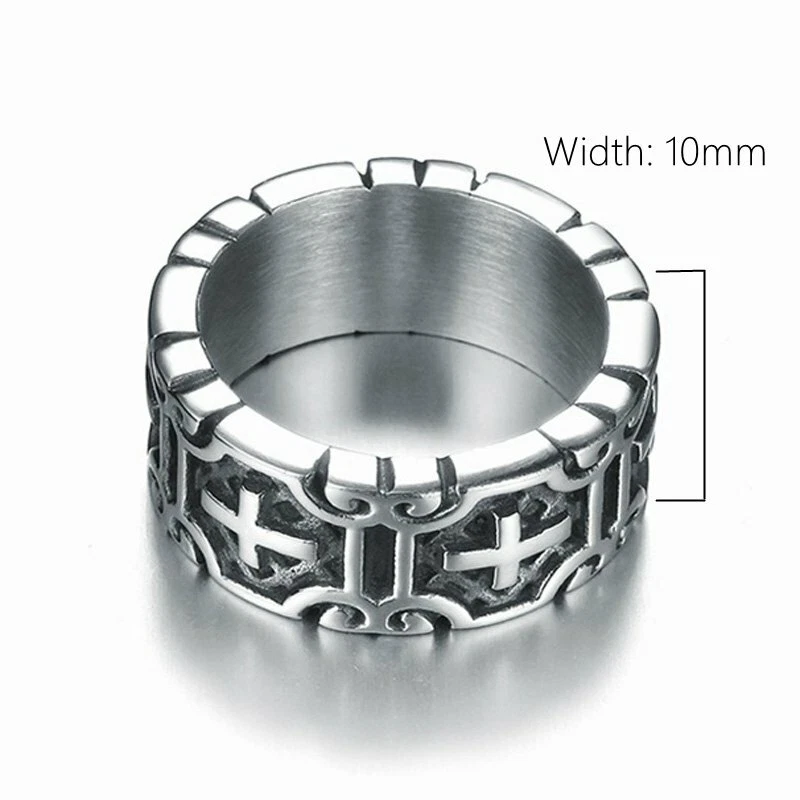 Anillo de cruz cristiana gótica de acero inoxidable para hombre MENDEL para hombre talla 6-15 Foto 2 de 4