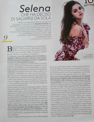 Italian Clipping Cutout 2017 SELENA GOMEZ who decided to save herself 1 PAGE.