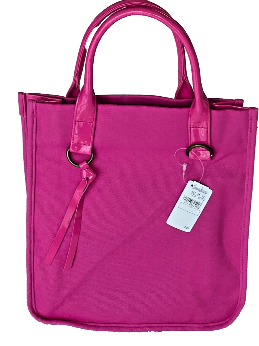 New Neiman Marcus Glossy Hot Pink Vinyl / Canvas Tote Bag