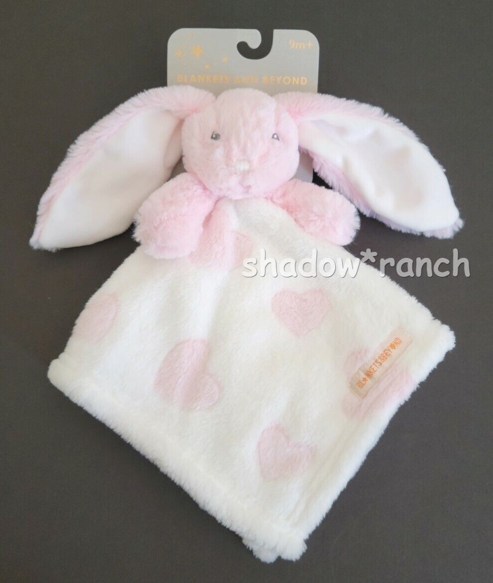 Blankets & Beyond Pink Bunny Rabbit Hearts Plush White Security Nunu Lovey NEW