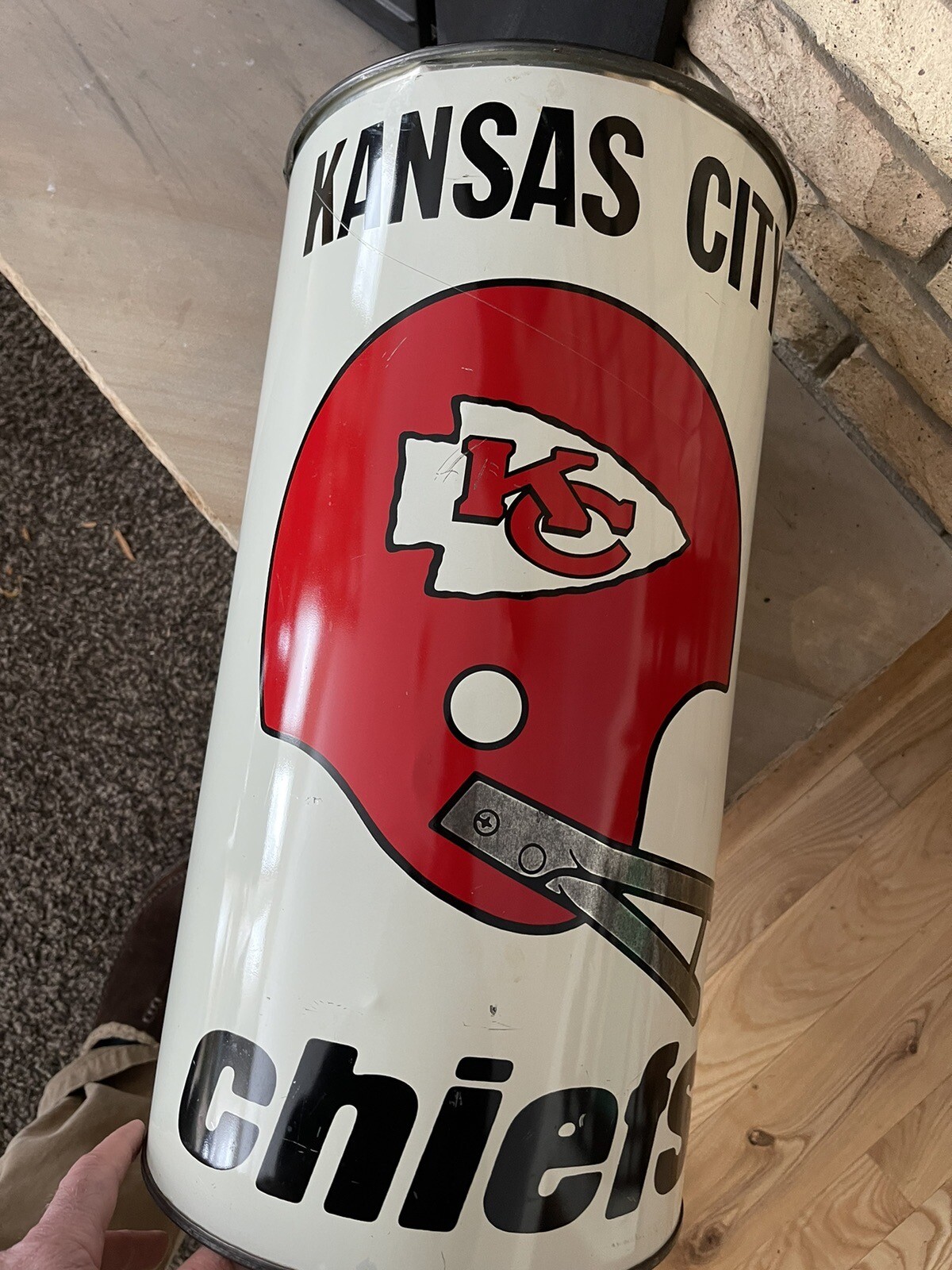 Old School VINTAGE KANSAS CITY CHIEFS METAL TRASH CAN GARBAGE NFL Waste
