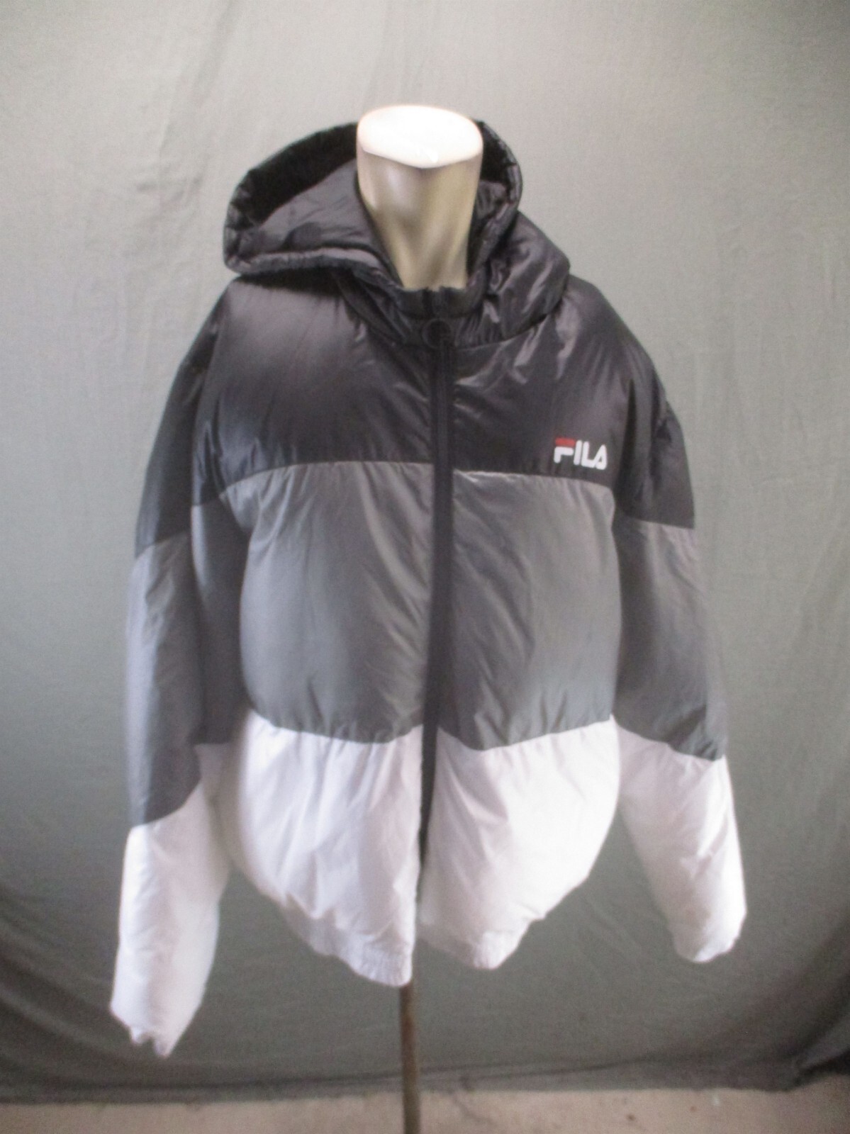 FILA taglia L uomo full zip supporto colletto tasca cappuccio leggero puffer jacket 474