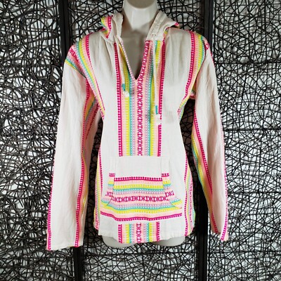 BEACH BY EXIST WOMENS LONG SLEEVE HOODED PULLOVER SZ. M BAHA HIPPY BOHO BEACH