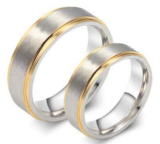 Stainless Steel 316L Two Tone Pure Love Promise Ring Couple Wedding Band Set