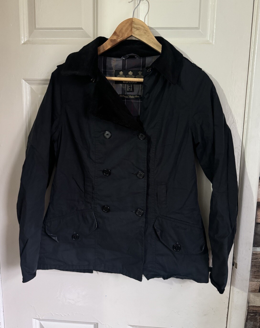 Barbour Elmgate Trench Coat Size UK 10 Black Women's Wax Jacket - Great Cond