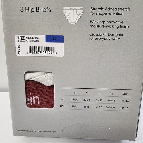 Calvin Klein Men's XL Cotton Stretch 3-Pack Hip Brief NB2613, New - Picture 5 of 6