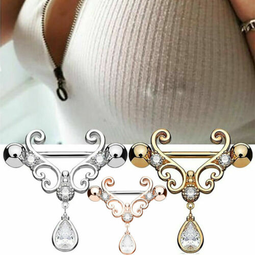 Hübsche sexy Brustwarze Ring Bar Langhantel Hängelkette 14g Körper Piercing Schmuck UK - Bild 1 von 20