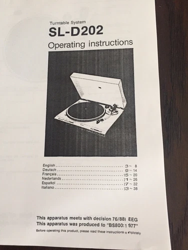 Technics SL-D202 Stereo Turntable Service & Users Operating Instruction Manuals
