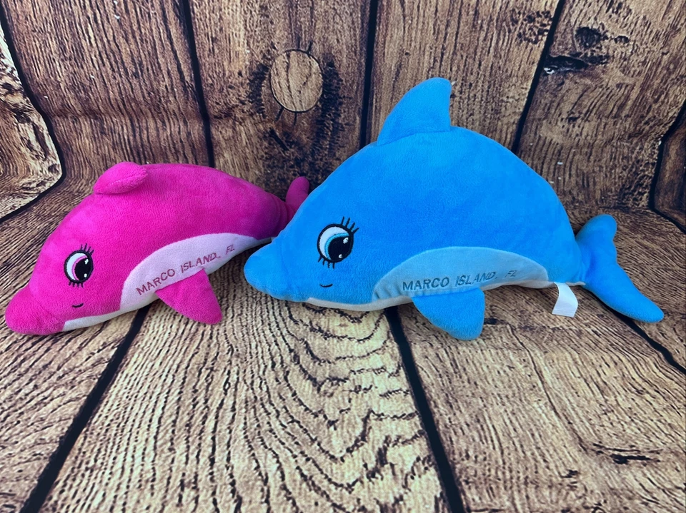 Dolphin Plush Marco Island Florida 16” Aqua Blue & 12” Pink Stuffed Animal Plush - Image 2 of 4