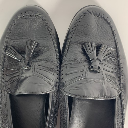 Stanley Blacker Black leather Tassel Loafers Shoes Italy Size Men's 9M Hand Made - Picture 3 of 14