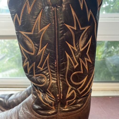 Vintage Pre-70’s TONY LAMA Herren Gr. 9D Gold Label dunkelbraune Leder Cowboystiefel - Bild 13 von 22