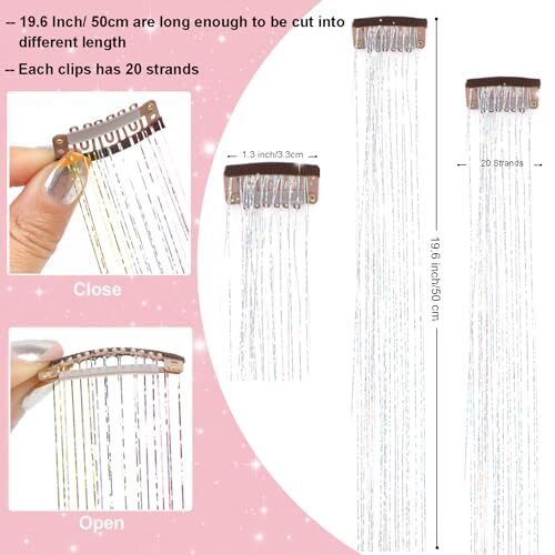 Hair Tinsel Clip in 12Pcs Purple Tinsel Hair Clips 12Pcs-19.6 Inch PURPLE - Picture 3 of 7