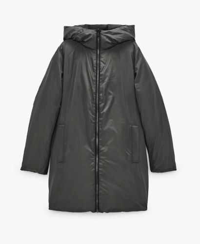 ZARA WOMEN REVERSIBLE HOODED WATER REPELLENT PUFFER COAT BLACK S M NEW 8073/251 - Picture 7 of 11