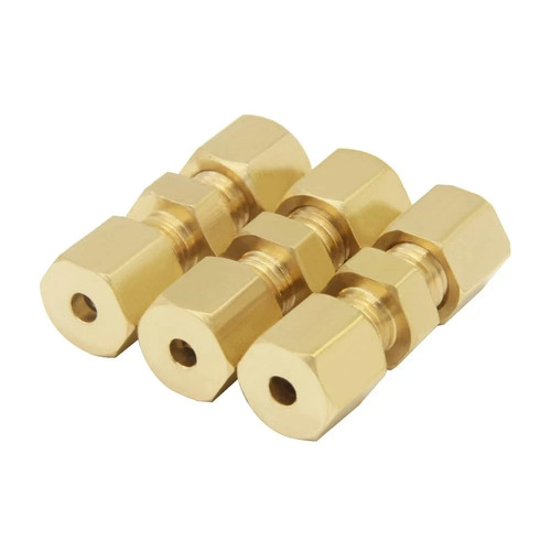 Hooshing 3PCS Brass Compression Tube Pipe Fitting 1/8" 1/8 Inch, Copper 