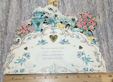 Tarjeta de San Valentín Vintage 3D Pop Up Troquelada Sello, Tren Usada en Excelente Condición
