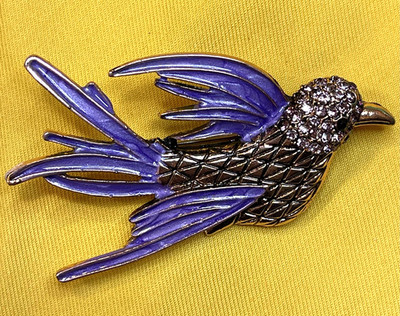 NWOT Purple Flying Bird Brooch Lapel Pin Enamel Rhinestone Crystal