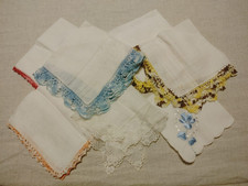 LOT OF 7 Vtg. Ladies Cotton Handkerchiefs with Tatted and Crocheted Trim
