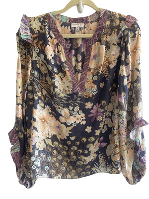 Anthropologie Current Air Boho Pullover Blouse Top Women s Size Medium Peacock