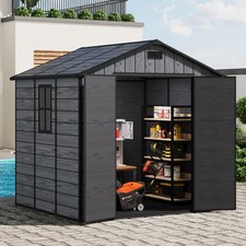 8x6FT XXL Wood Effect Plastic Garden Shed Outdoor Utility Tool Storage with Door