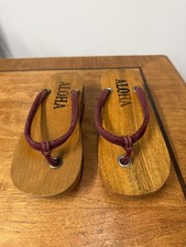 Infradito vintage anni 70 intagliato 6 riviera in legno: sandali retrò beach resort, boho