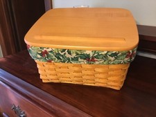 Longaberger 2001 Card Keeper Basket, Three Way Plastic Protector, Holly Line Lid