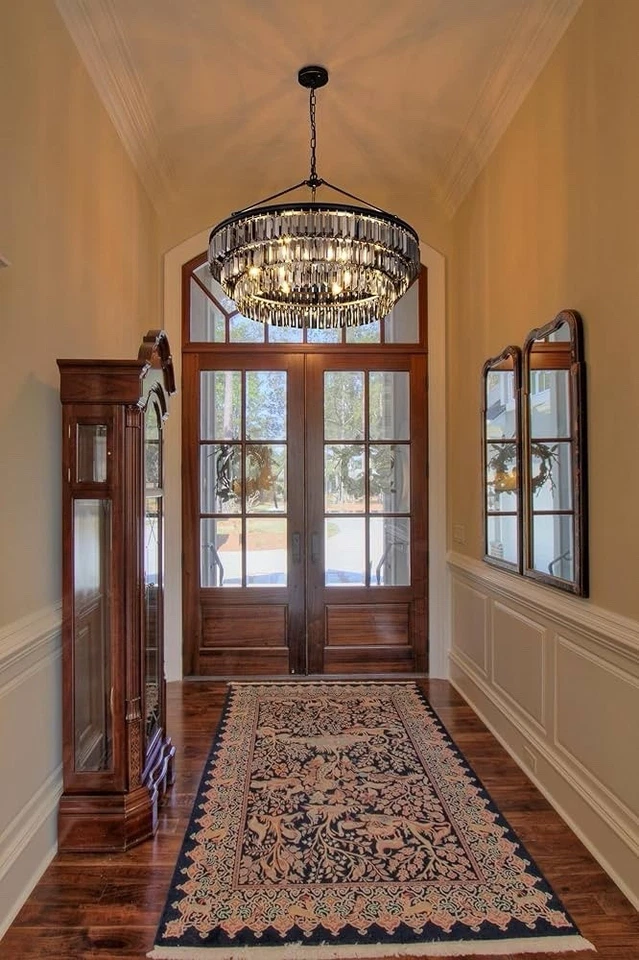 29” Farmhouse Crystal Chandelier, Black 6-Light Round Pendant for Dining Room - Image 2 of 4