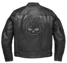Men's Harley Davidson Reflective Skull Motorcycle Genuine Cowhide Leather Jacket