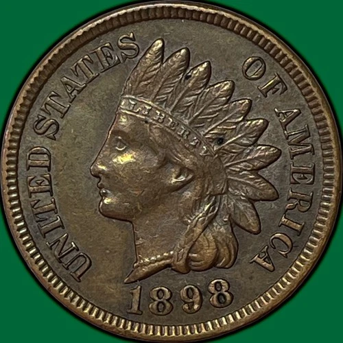 1898 Indian Head Cent Choice Almost Uncirculated AU+ Coin #34192