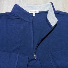 PETER MILLAR Mens L LARGE PULLOVER NAVY BLUE CROWN COMFORT 1/4 ZIP POLO SWEATER