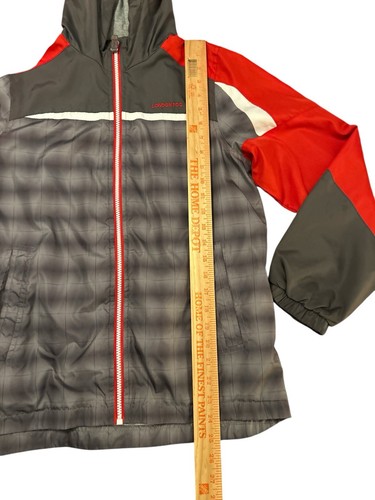 London Fog Boy’s Color Block Hooded Windbreaker Jacket Full Zip Red White Gray L - Picture 7 of 8