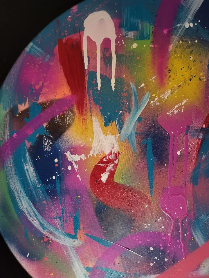 Pintura abstrata em tela grafite pintada à mão círculo colorido grafite brilhante - Imagem 4 de 4