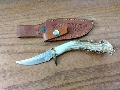 Ken Richardson Knives Small Fixed Knife 3'' 1085HC Crown Stag Deer Antler Handle