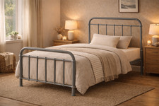 Retro Pebble Grey Metal Bed Frame Multiple Sizes #vintage #classic #Victorian