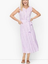 Talbots Floral Midi Dress Belted Tiered Womens 14 Raspberry Cottagecore Peasant