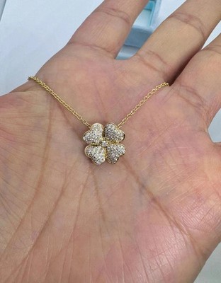2.00 Ct Round Cut Moissanite Four Leaf Clover Pendant 14K Yellow Gold Plated 18''