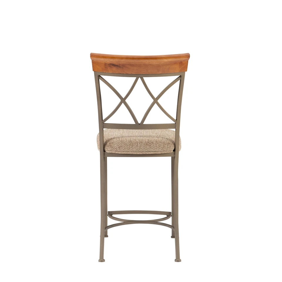 Linon Hamilton Metal Counter Stool Padded Beige Seat Wood Trim in Matte Pewter - Image 4 of 4