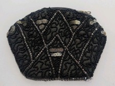   VINTAGE  Black Beaded Evening Clutch Purse Art Deco Style Bag