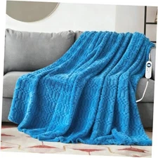 Heated Blanket Flannel Throw Blanket, 50"*60" Electric Heating Blanket Blue