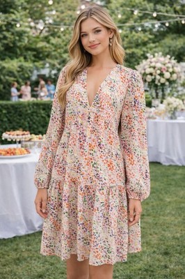 ANNIE WEAR Colorful Flowy Shift Dress Sz L Bohemian Fairy Hippie Girly Garden