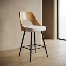 SWIFT Set 2 Sgabelli da Bar in Lino Beige Imbottiti Banco Colazione Sedie