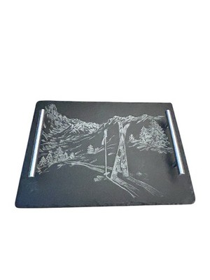 The Just Slate Company Slate 2 Handle Serving Tray Winter Scene Ski Portrait