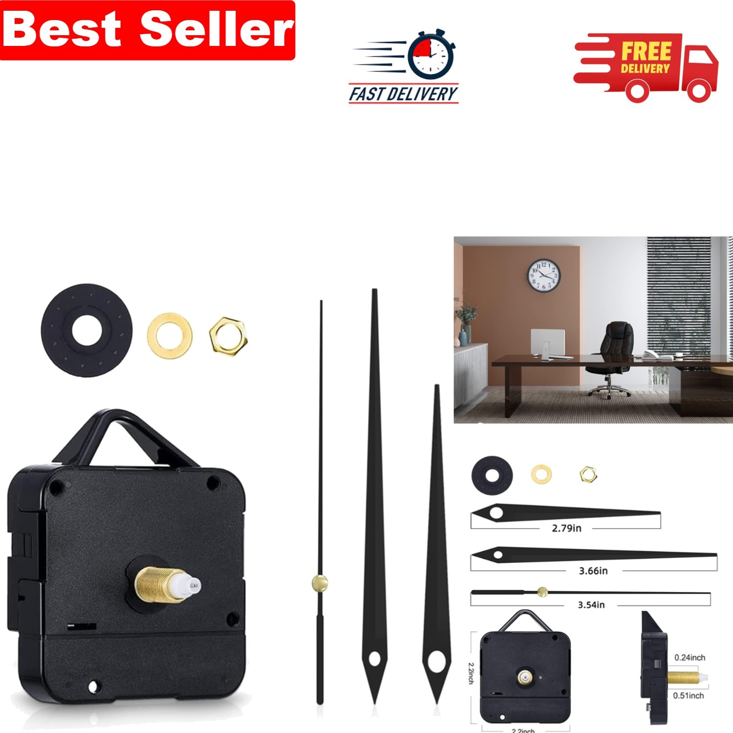 Aluminium Clock Movement Kit - 13mm Shaft, Easy Installation, Silent Operation