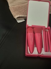 5Pcs Portable Makeup Brushes Set with Mirror Box Mini Cosmetic Travel Brushes