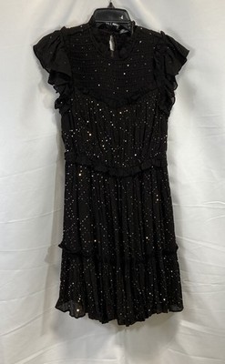 AllSaints Women's Black Perri Sparkle Tiered Smocked Mini Dress US 0 NWT