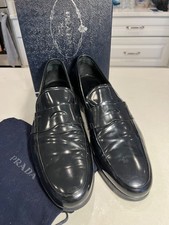 PRADA US 12 M UK 11 black spazzolato leather apron toe loafer Made in Italy