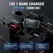 Marine Battery Charger 10X1: 1-Bank, 10A Onboard Charger - 10A Per Bank, 12V