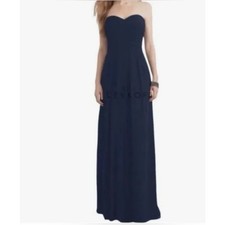 Bill Levkoff SHILOH 1121 Sweetheart Strapless Chiffon Dress Gown Navy Size 4