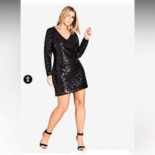 New with tags City Chic Bright Lights sequin v neck dress, black, size XS/14.