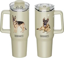 Serengeti 40 Oz German Shepherd Stainless Steel Tumbler with Handle, Straw & Lid